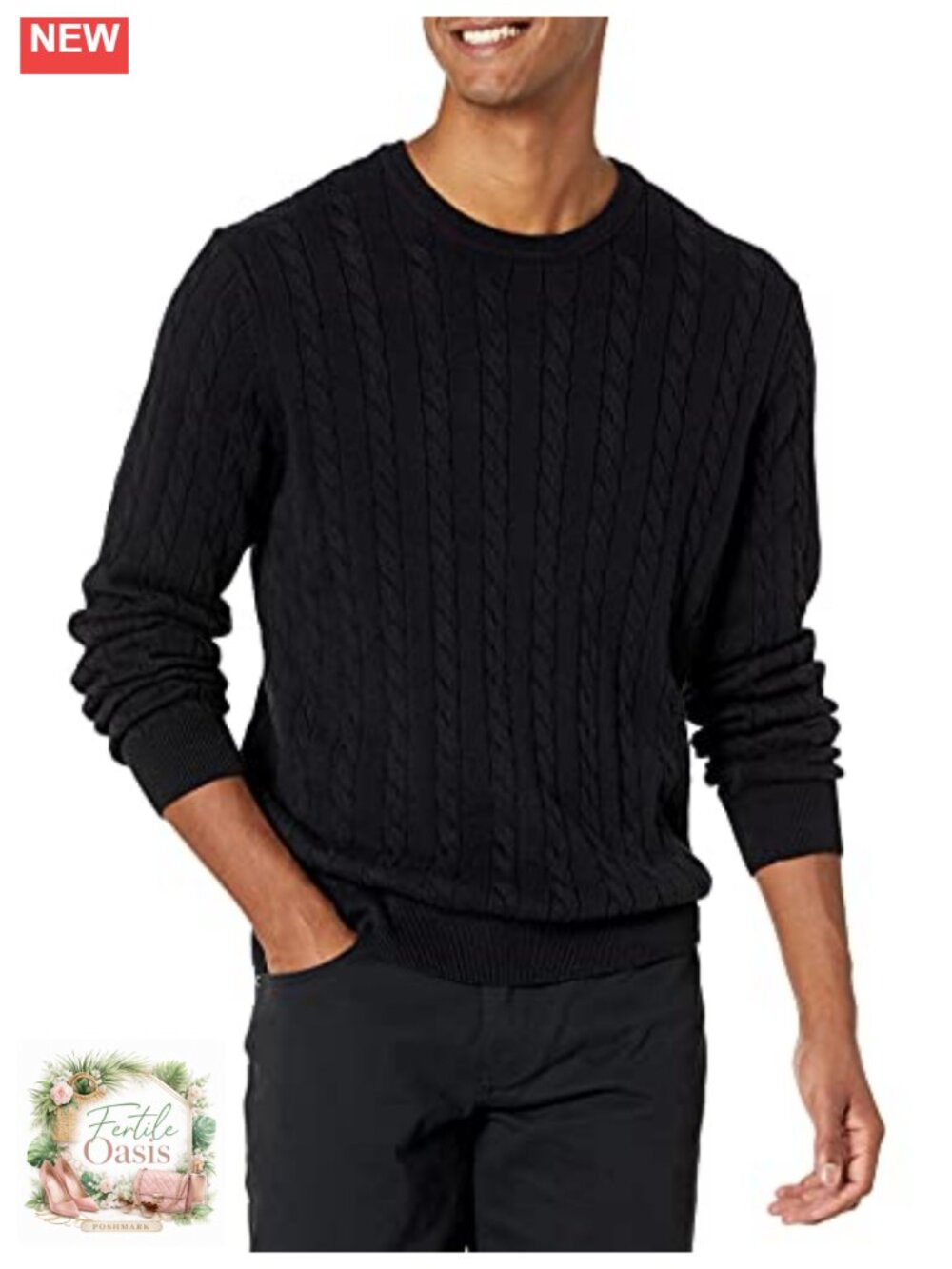Men's 100% Cotton Crewneck Cable Knit Pullover Sweater Regular Fit
